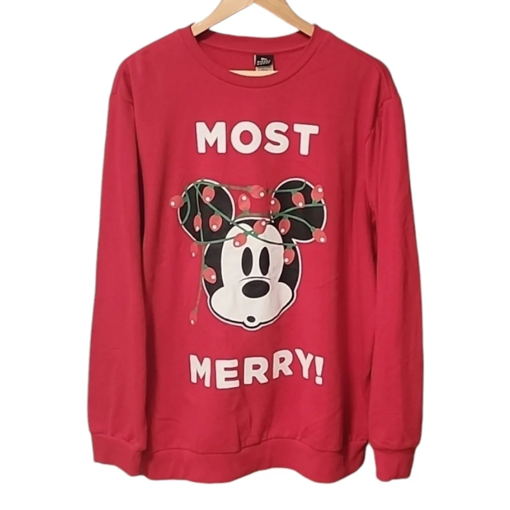 DISNEY Mickey Mouse Most Merry Red Sweatshirt XL 1X Ugly Christmas Sweater XMAS - Picture 3 of 12